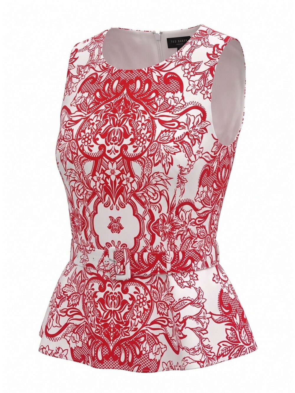 $179 Ted Baker Belted Peplum Top Cotton Poplin Ted/White Size 12